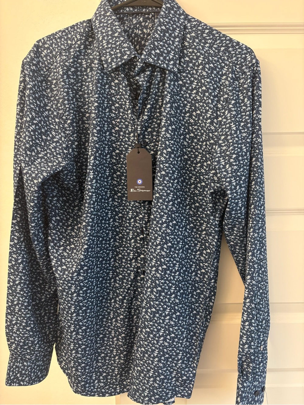 Ben Sherman Slim Fit Navy Floral Stretch Dress Shirt L 16-16.5 34/35 MPN